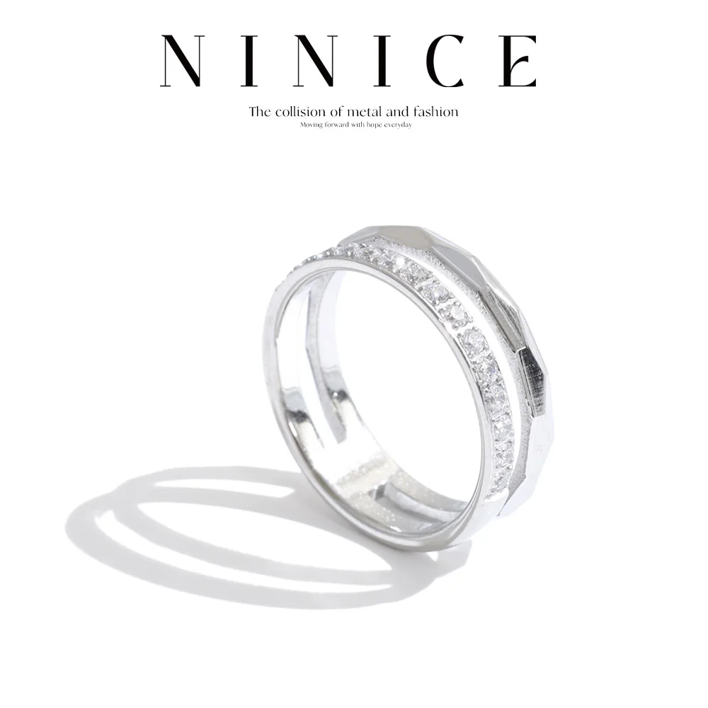 NiNice Größe 6789 Edelstahl Doppelschichtiger Stapelbarer Zirkon-Ring Trendiger Hochwertiger Glänzender Schmuck-Accessoire