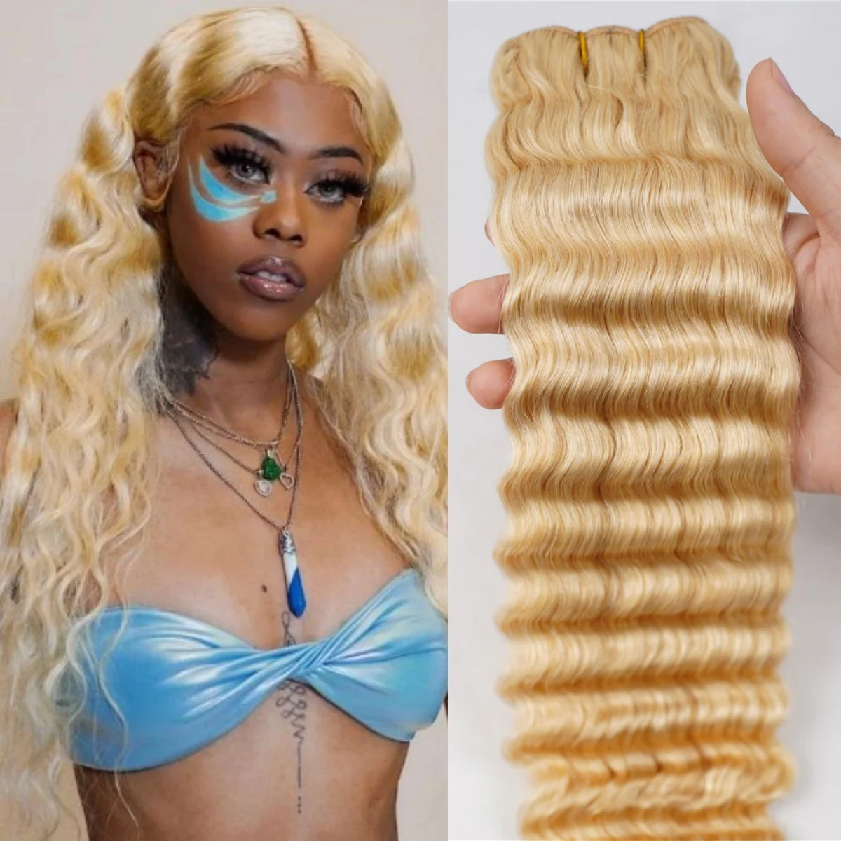 

613 Blonde Human Hair Bundle 4 PCS Human Hair Extensions 613 Curly Deep Wave Human Hair Weaving Brazilian 613 Bundles Human Hair