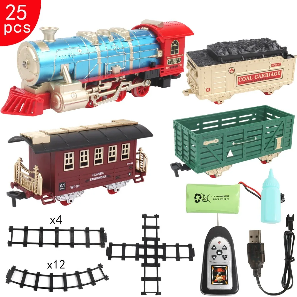 Simulação trem elétrico brinquedos ferroviário carro trem a vapor modelo com luzes som água vapor brinquedo menino presentes de natal