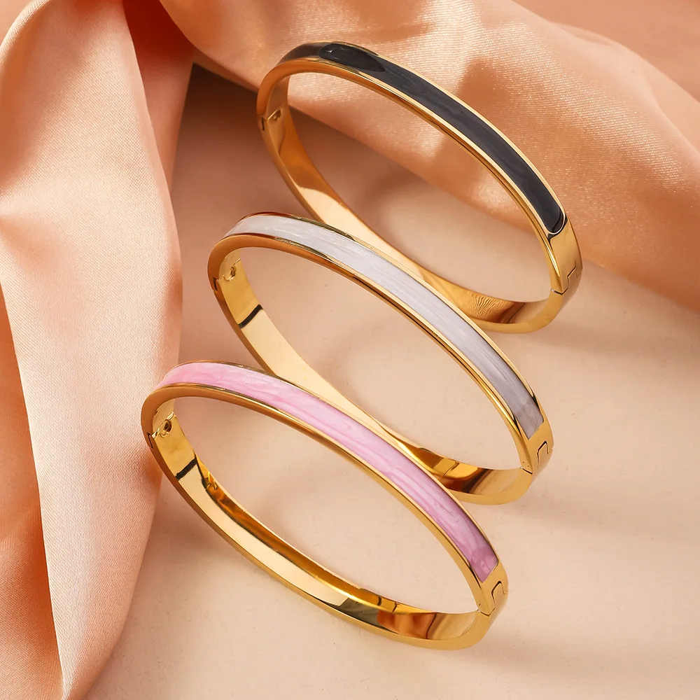 Vintage Classic Colorful Oil-Drip Stainless Steel Enamel Bangles Women Party Gift Women Luxury Bracelet Valentine's Day Birthday