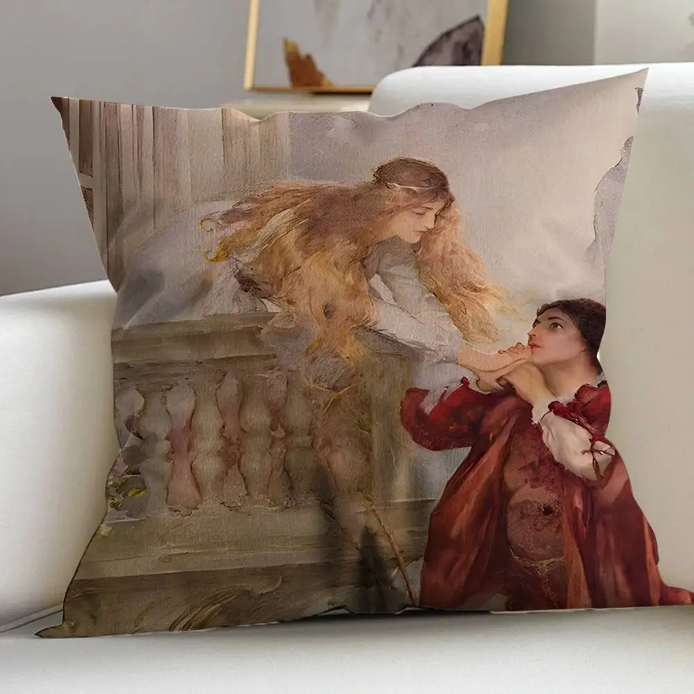 Classical Renaissance Art Oil Painting Cushion Cover Vintage Figure Print Pillow Case Home Sofa Bedroom Decor Throw Pillow Cover