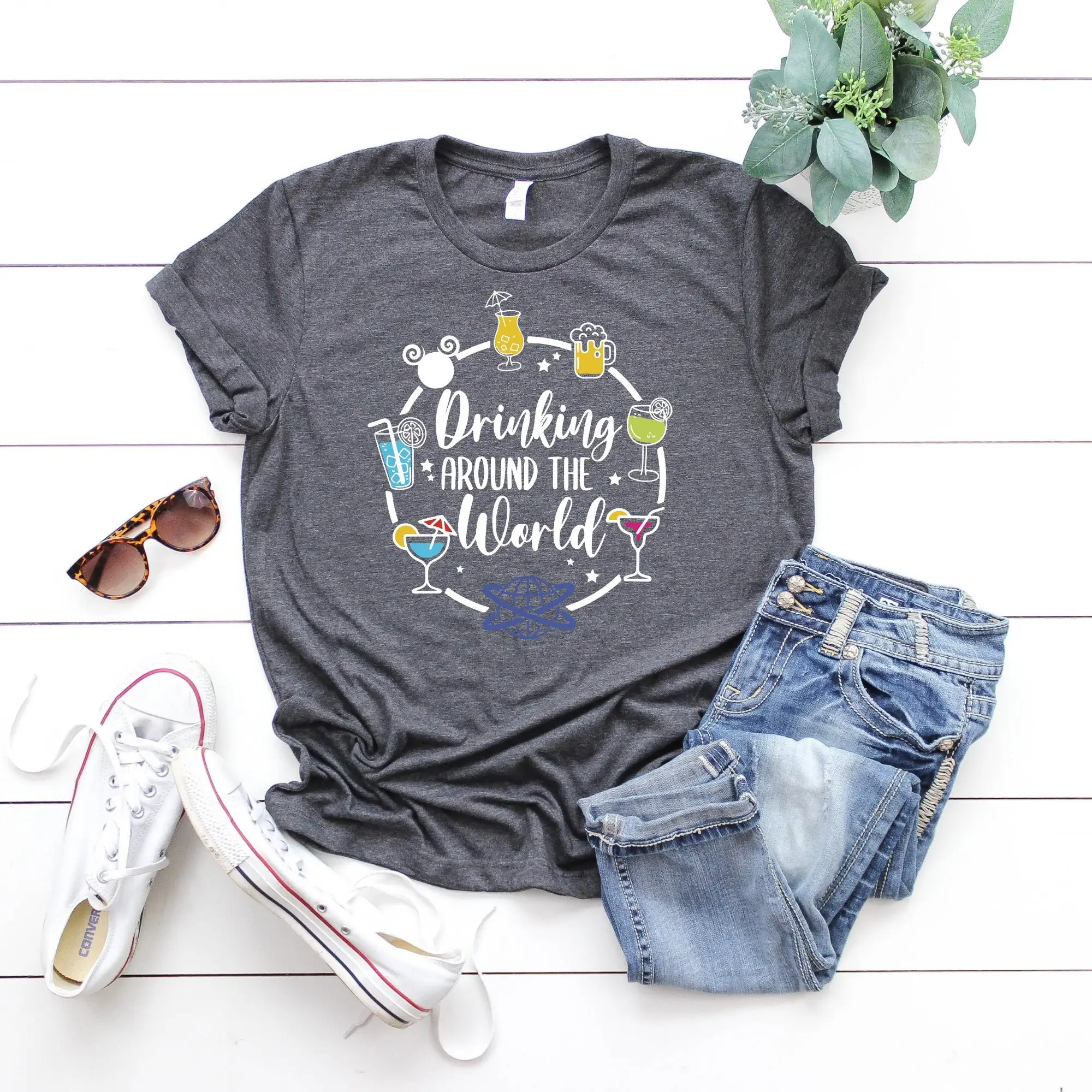 Drinking Around The World T Shirt Epcot Vacation Gift Team Birthday