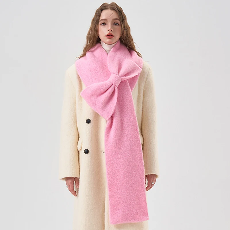 Bufanda de Mohair de lana suave hecha a mano para mujer, chal grueso de invierno, banda para el cuello, bufanda cálida, accesorios de regalo de