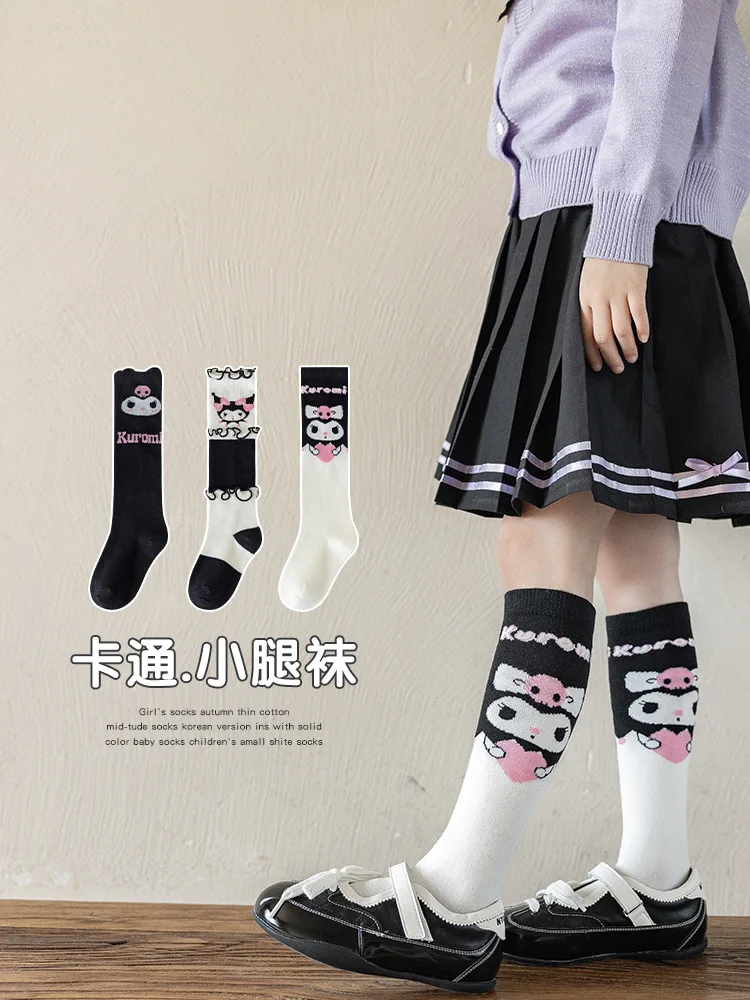 

For Kuromi Girls' Calf Socks Spring/Fall Style Calf Socks Combed Cotton Knee-High Socks Cartoon Medium-Large Kids' Socks Gift