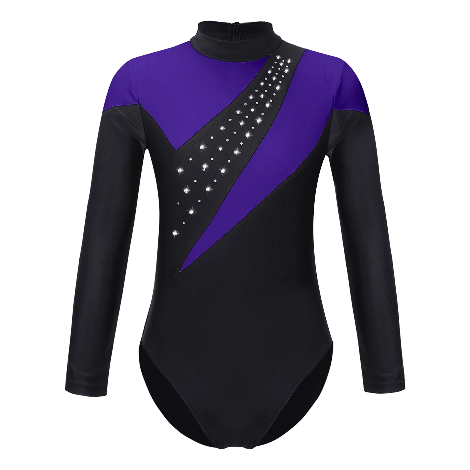 Children Gymnastics Jumpsuit for Girl Long Sleeve Shiny Rhinestone Ice Skating Leotard Bodysuit Kids Ballet Tutu Dance Leotards