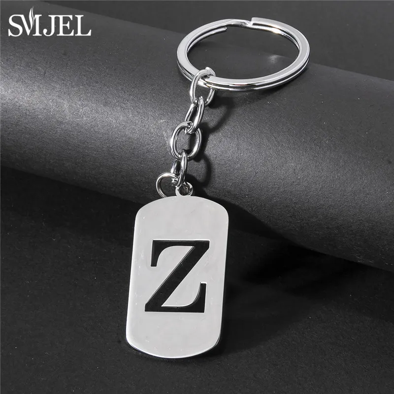 Cool Stainless Steel A-Z Letters Keychain Men Wallet Charms 26 Initials Alphabet Pendant Key Chain Ring Party Jewelry Gift