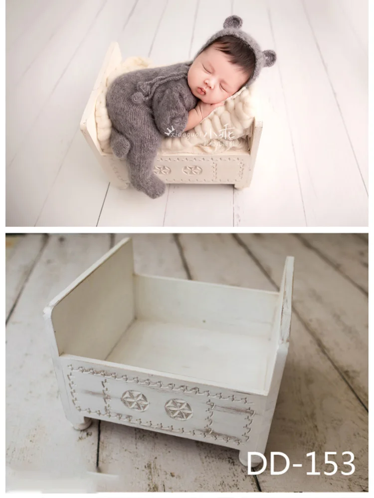 Newborn Photography Props Mini Vintage Wooden Crib Bohemian Small Bed Baby Posing Props for Studio Shooting Props Handmade Woven