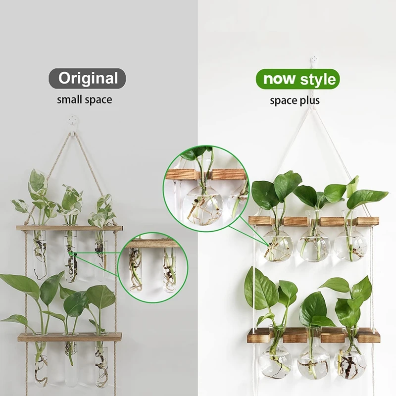 Propagation Plant Stations With Terrarium, Wooden Stand And Retro Wall Hanging Tassel Lanyard For Hydroponic Plants