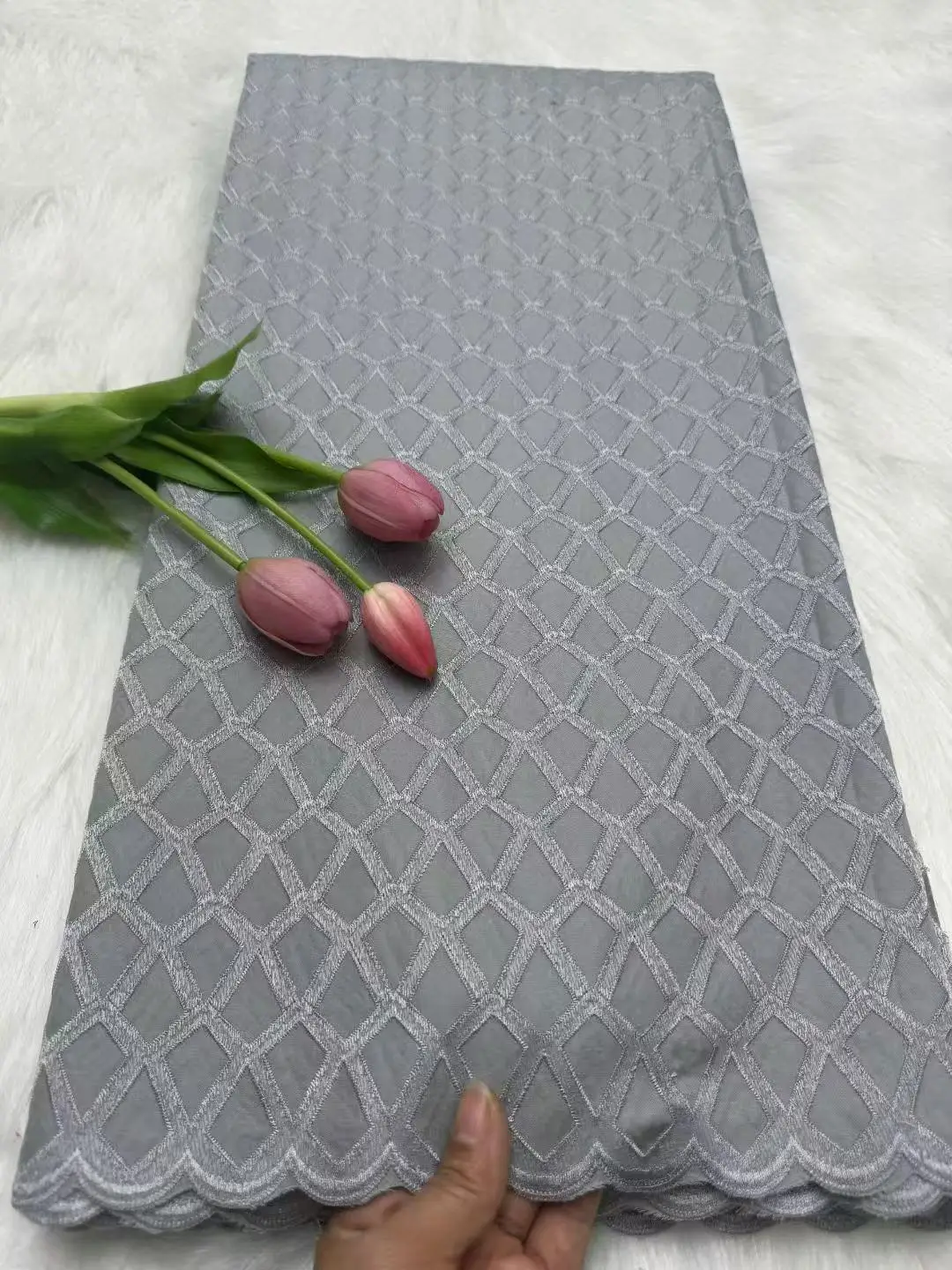 Tecido de renda de tule nigeriano africano 100% algodão renda suíça vestido de costura de alta qualidade damasco polonês luxo algodão bordado puro