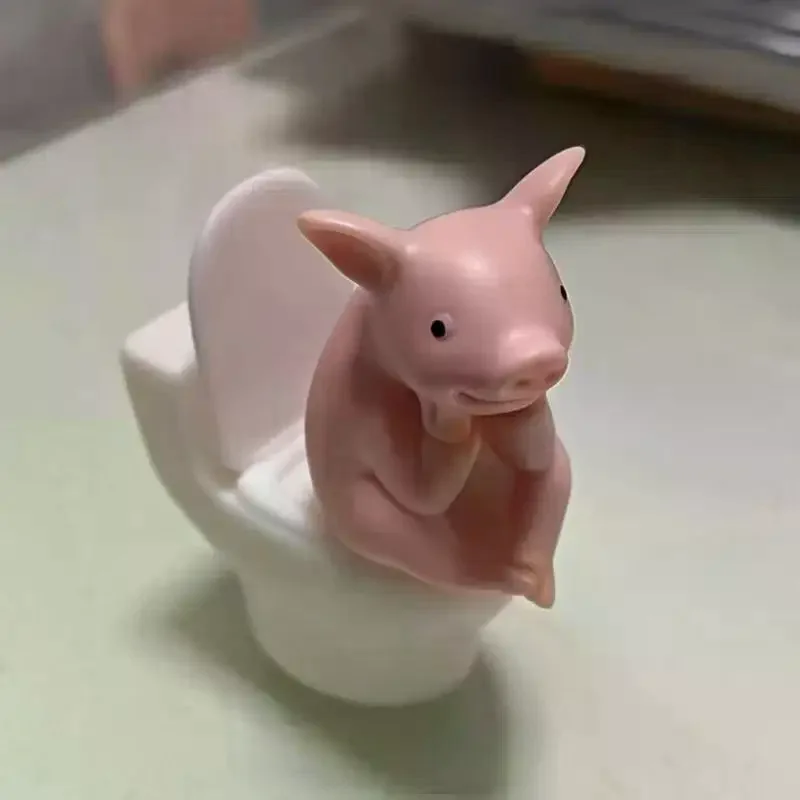 PVC Pig Toilet Sculpture Wall Table Ornament Bathroom Desktop Home Decor
