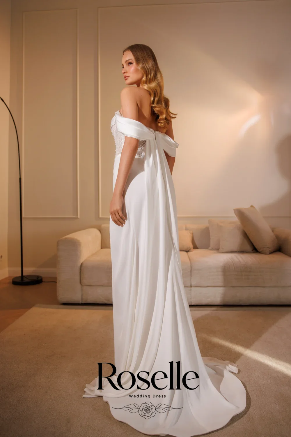 ROSELLE Off Shoulder Wedding Dress High Side Slit Pleat Sequins Sleeveless Open Back 2026 Bridal Customized свадебное платье