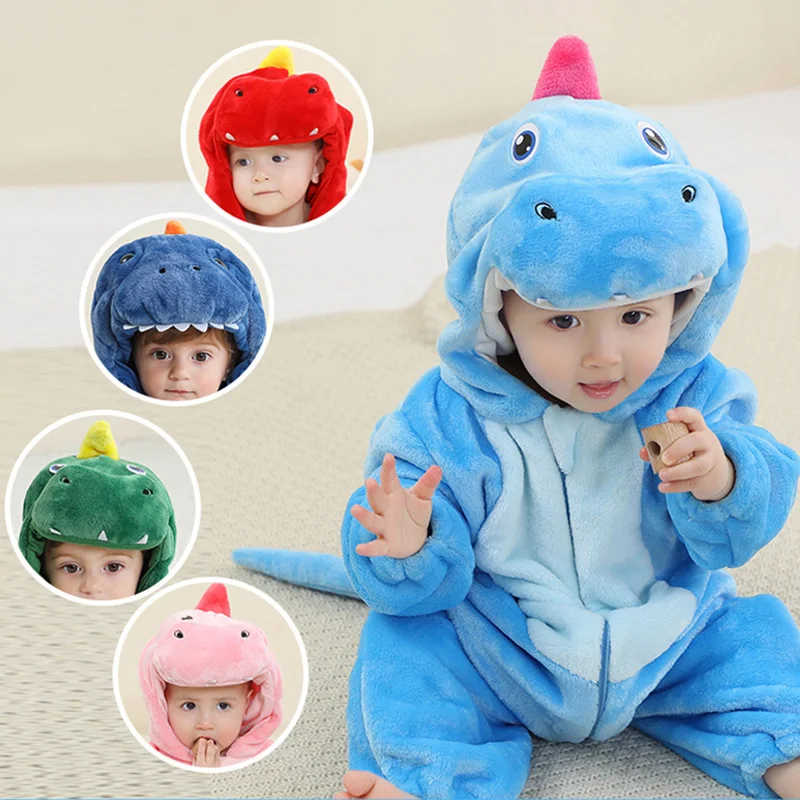 

Baby Romper Children Dinosaur Jumpsuit Super Cute Boys Babies Crawling Suit Infant Flannel Loungewear Trendy Kids Hooded Onesies