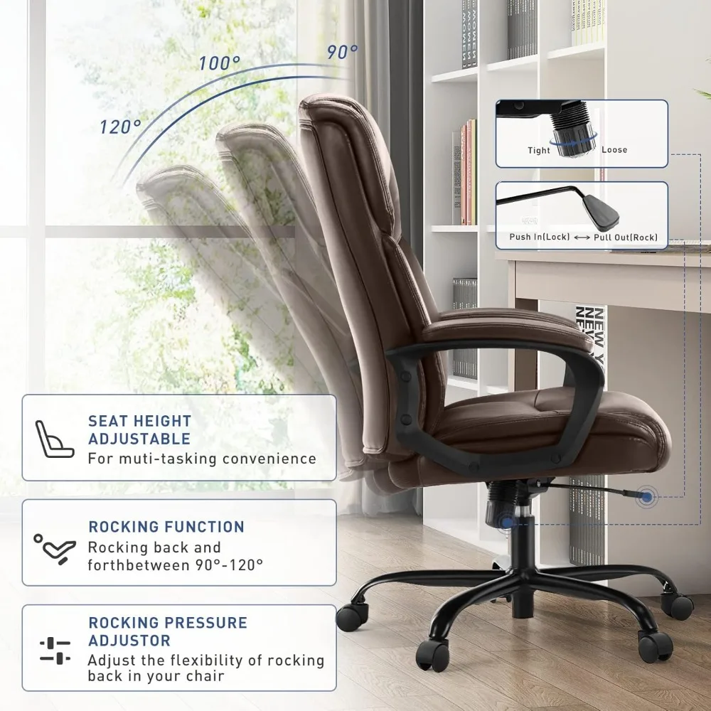 كرسي مكتب تنفيذي منزلي مريح من OLIXIS، ظهر مرتفع ودعم قطني قابل للتعديل بارتفاع 360 درجة دوار-بني، 25.59D #6