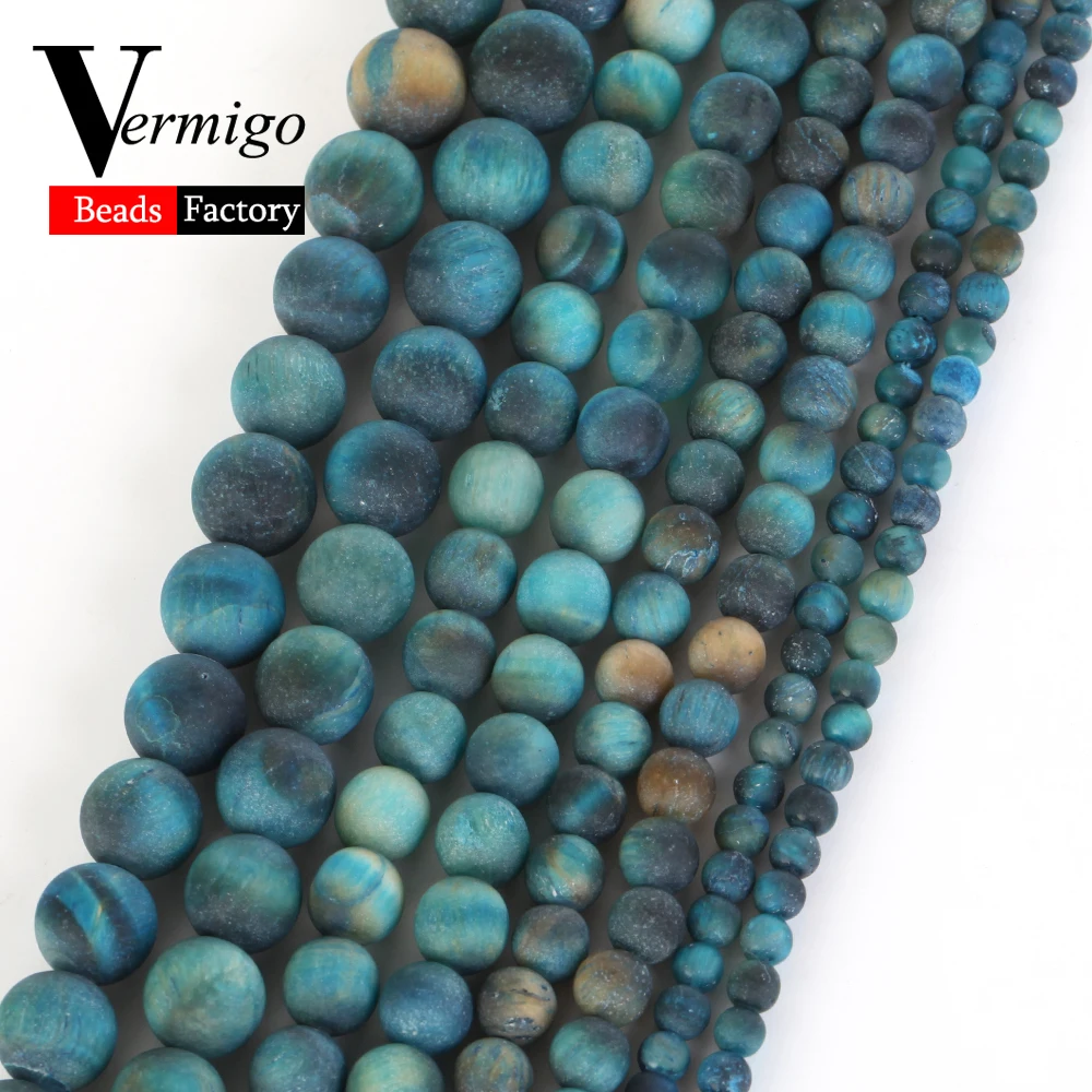 

4 6 8 10mm Natural Stone Beads Matte Blue Tiger Eye Round Spacer Beads For Jewelry Making Diy Bracelet Necklace Accessories 15"