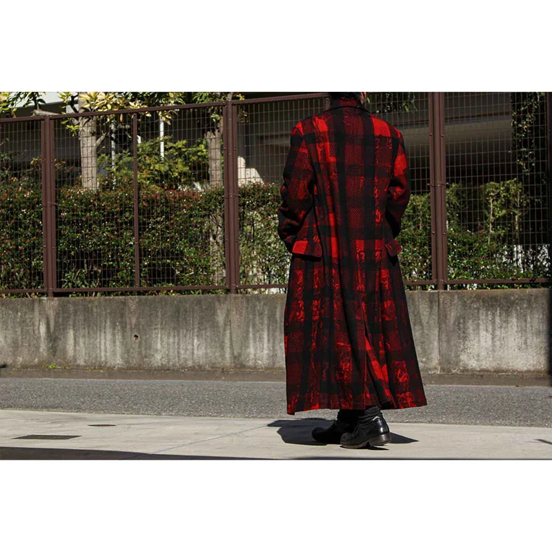 معطف صوفي أصلي من TOP-YAMAMOTO باللون الأحمر، معطف كشمير فضفاض جديد متوسط الطول للرجال لخريف وشتاء