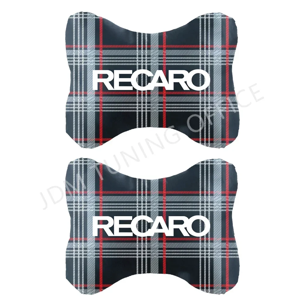 Brand New 1/2 Pcs Universal JDM Check Cotton Car Neck RECARO Headrest Pillow Seat Support Decor Headrest Backrest Cushion