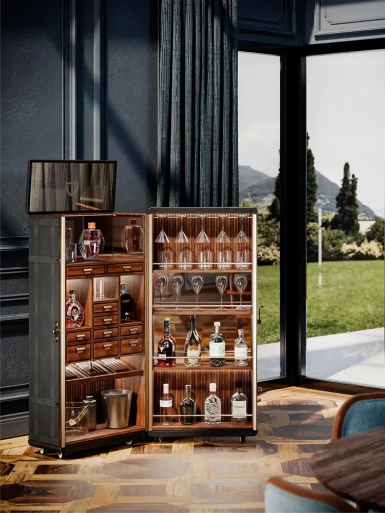 Italian light luxury solid wood wine cabinet high-end custom lockers home walnut wood floor side cabinet