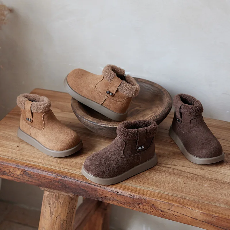 Little Boys Girls Cozy Fleece Cuff Warm Ankle Snow Boots Toddler Winter Thick Side Zipper Booties Soft Rubber Sole Outdoor Boots