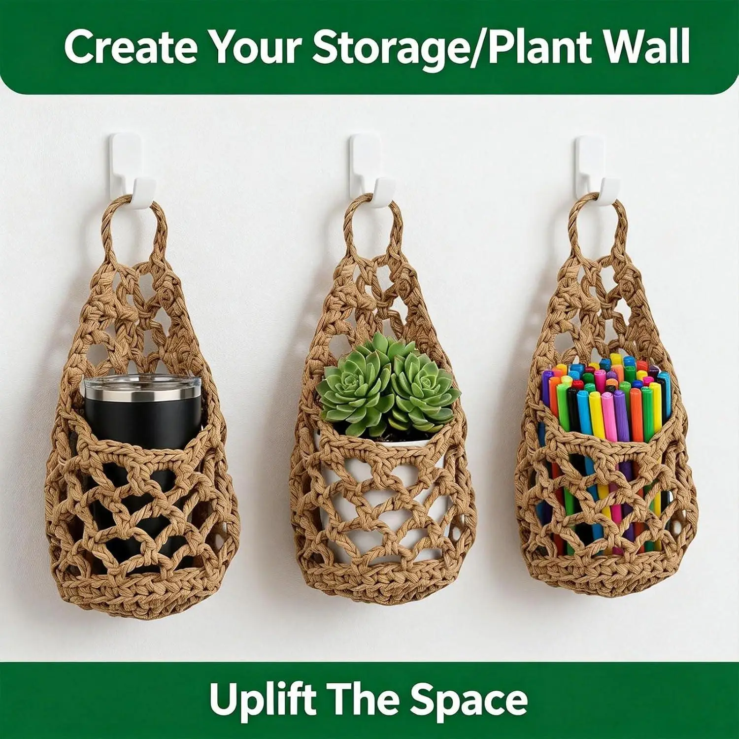 Macrame Plant Hanger Small Boho Woven Cotton Hanging Planter Wall Decor Indoor Flower Pot Holder for Door Apartment Office