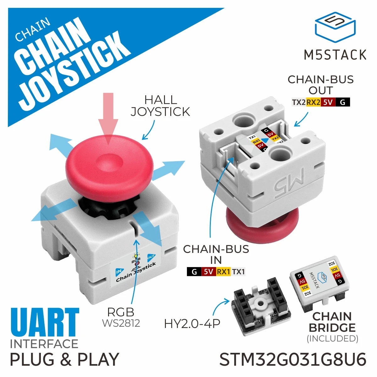 M5Stack Chain Joystick High-precision Hall electromagnetic joystick programmable expansion chain