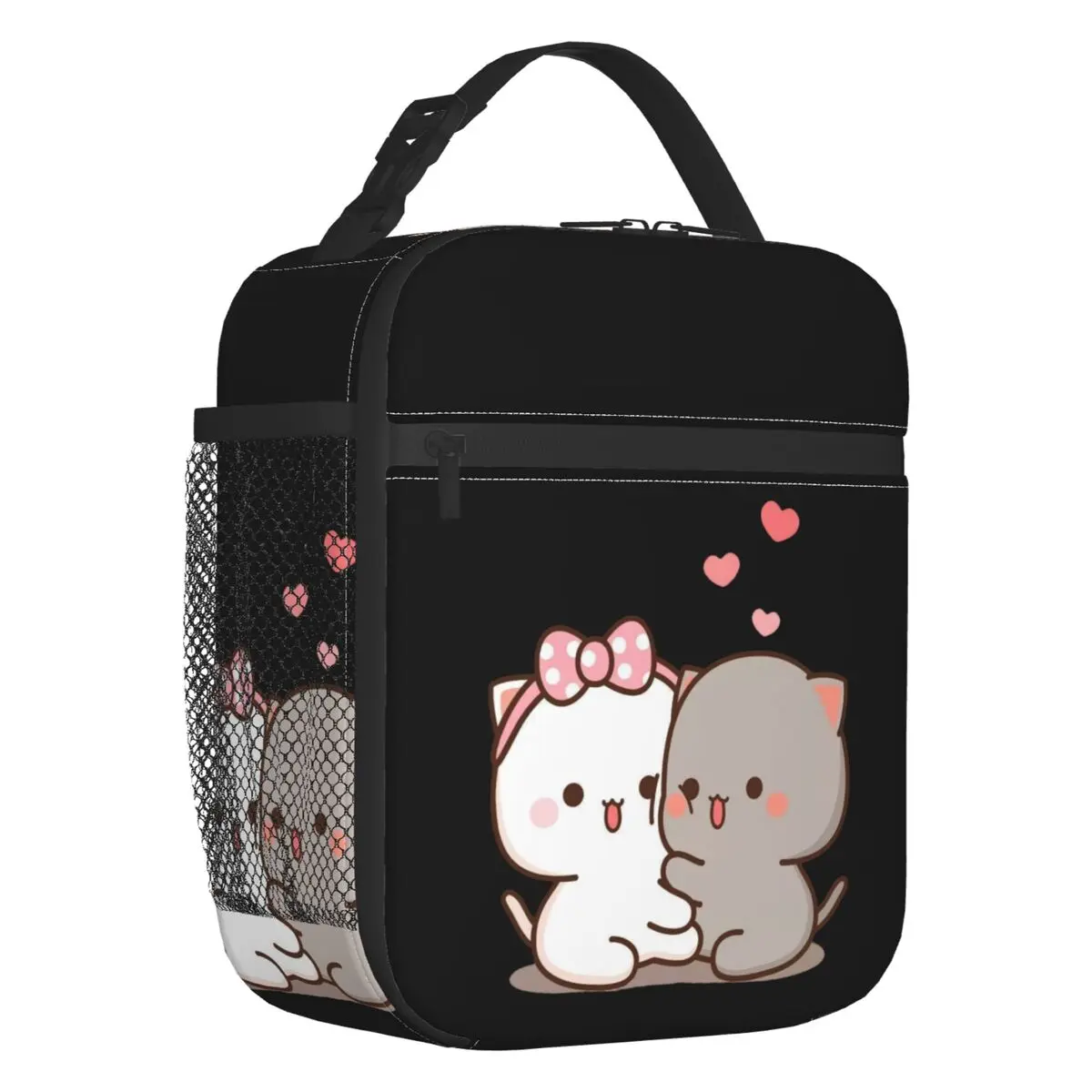 Custom Peach And Goma Insulated Lunch Tote Bag for Women Cartoon Couple Mochi Cat Resuable Cooler Thermal Bento Box School