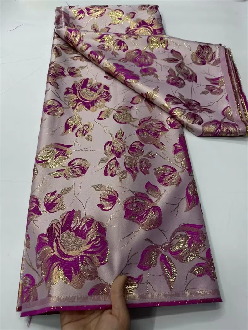 

Fuchsia African Jacquard Brocade Fabric High Quality Nigerian Floral Damask Gilding Lace Dress Material Brocard Tissu 5Yard CB37