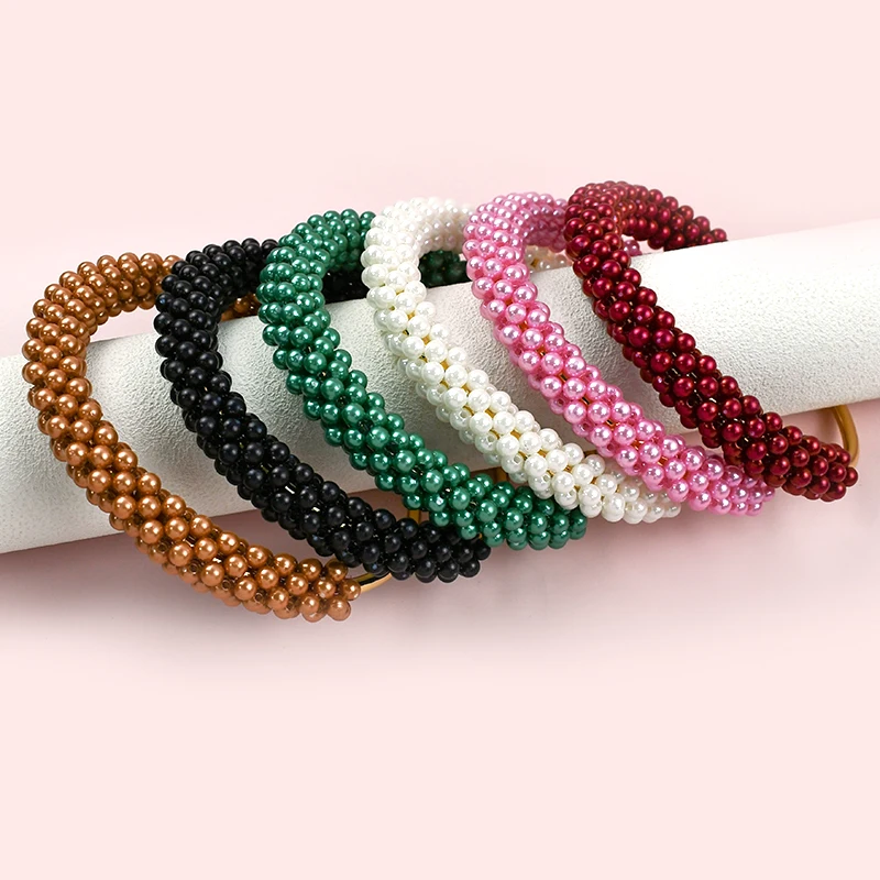

1-5Pcs Exquisite Pearl Round Bag Handle Hook Metal Ring Buckle Braided Color Beads Carabiner Loop Clip for Women Frame Accessory