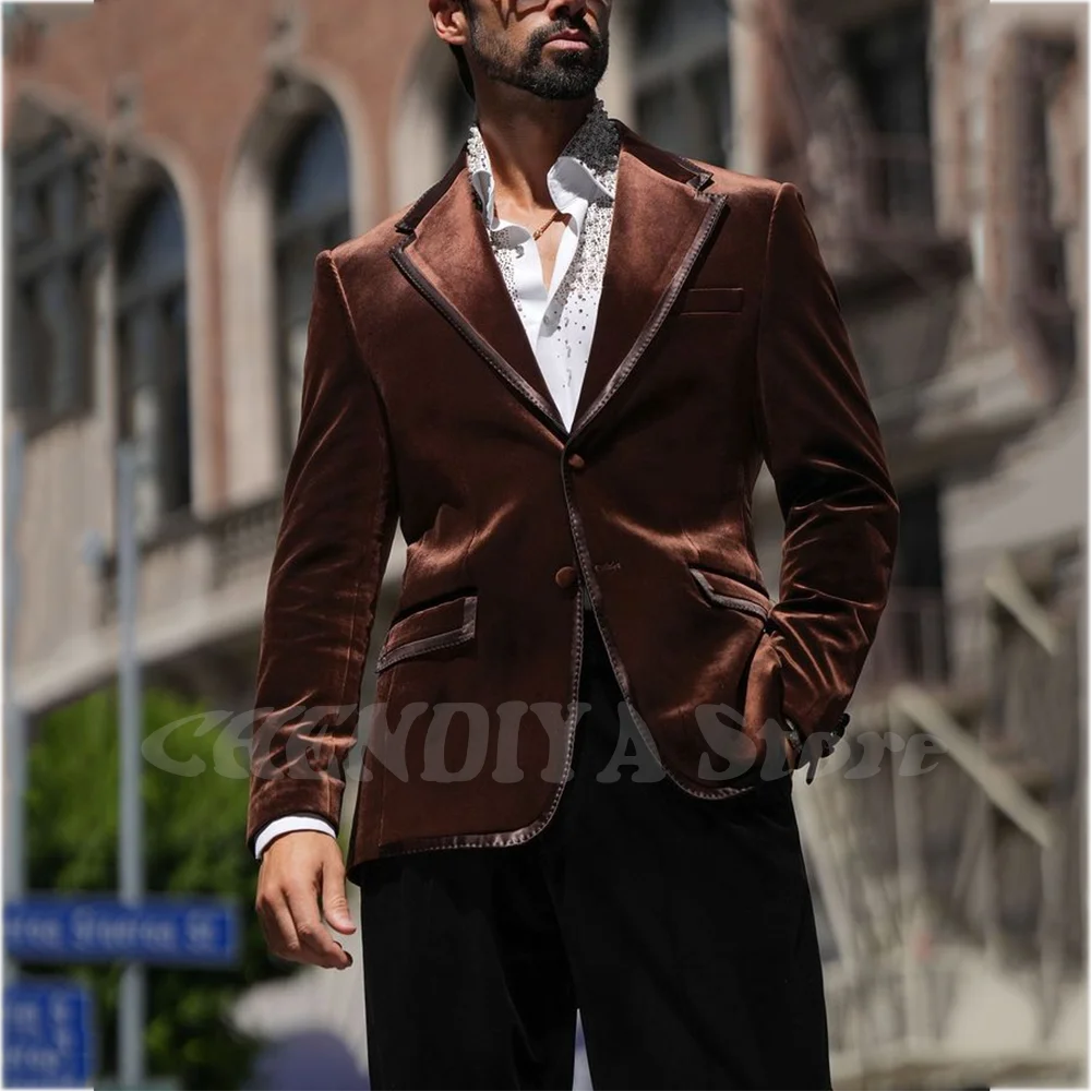 

Роскошный бархатный мужской пиджак с черными брюками, классический однобортный элегантный мужской костюм с лацканами и вырезом, комплект для банкета и вечеринки
