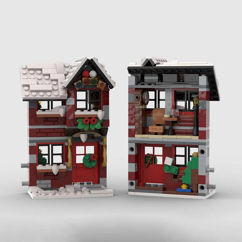 MOC building blocks three winter houses gingerbread houses children\'s educational assembly toys Christmas gifts