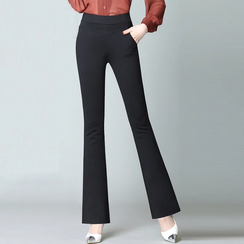 

Women High Waist Flare Pants Korean Fashion Vintage Office Lady Elegant Suit Pants Casual Female Stretch Long Straight Trousers