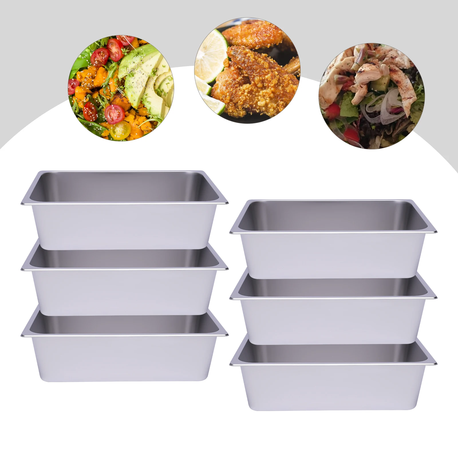 6 Packs 20.87*12.99*6In Large-Capacity Steam Table Pans, Stainless Steel Pan Deeper Height (6