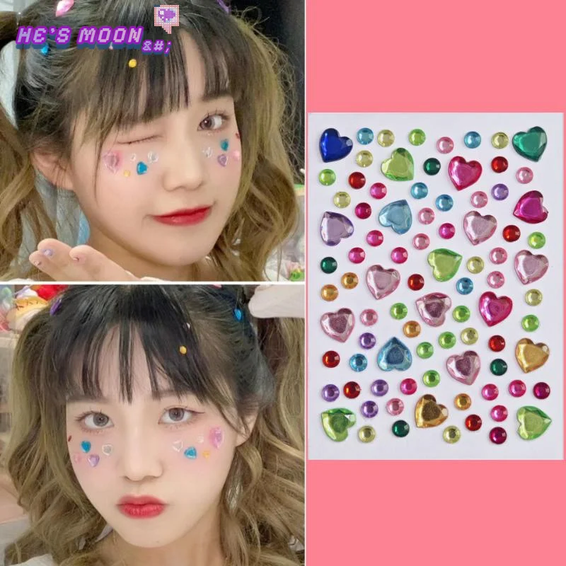 الملونة شكل قلب الماس جوهرة ملصق 3D الوجه حجر الراين الوشم عينيه ملصقات Fo مهرجان حزب المرحلة ماكياج الجسم بلينغ