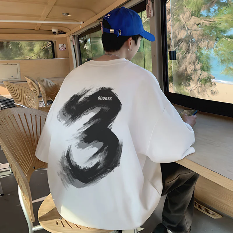 Men's Cotton T-shirts White Mens 5XL Oversized T Shirt Summer Casual Wear Letter Print Tee Shirts for Men Male Clothes