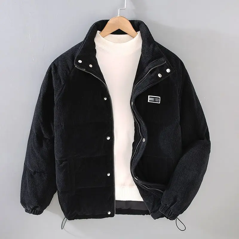 Stand Collar Parkas Covered Button Men Parka Long Sleeve Outerwear Jackets Solid Spliced Loose Fit Casual Basics Pockets