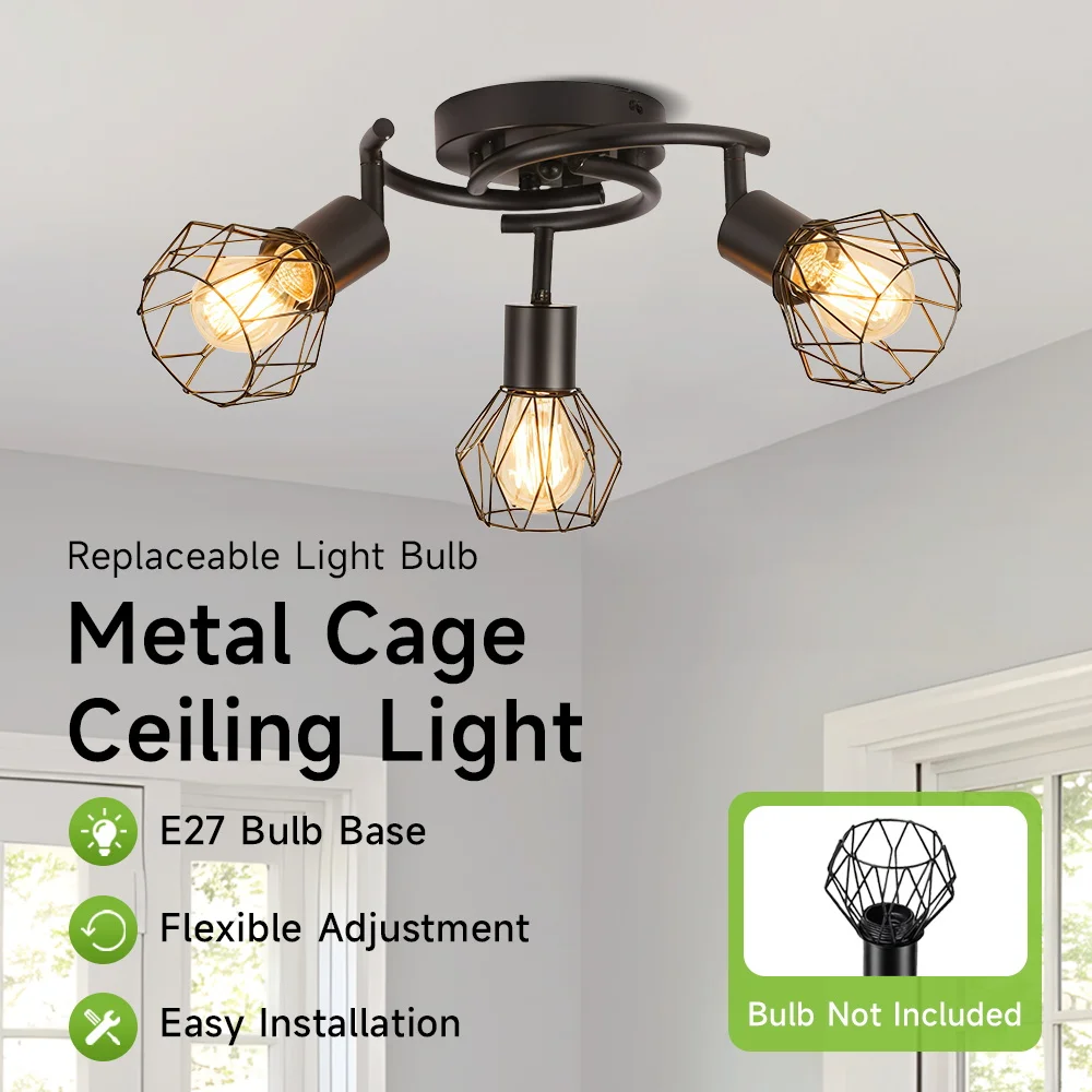 Metal Cage Ceiling Chandelier Vintage E27 Ceiling Lights Indoor Multi Heads Chandelier For Living Room Kitchen Lighting Fixture
