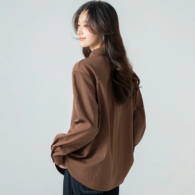 New Female Spring And Autumn Loose Fashion Versatile Commuting Casual Top For Women Simple Solid Color Collar Long Sleeve Shirt