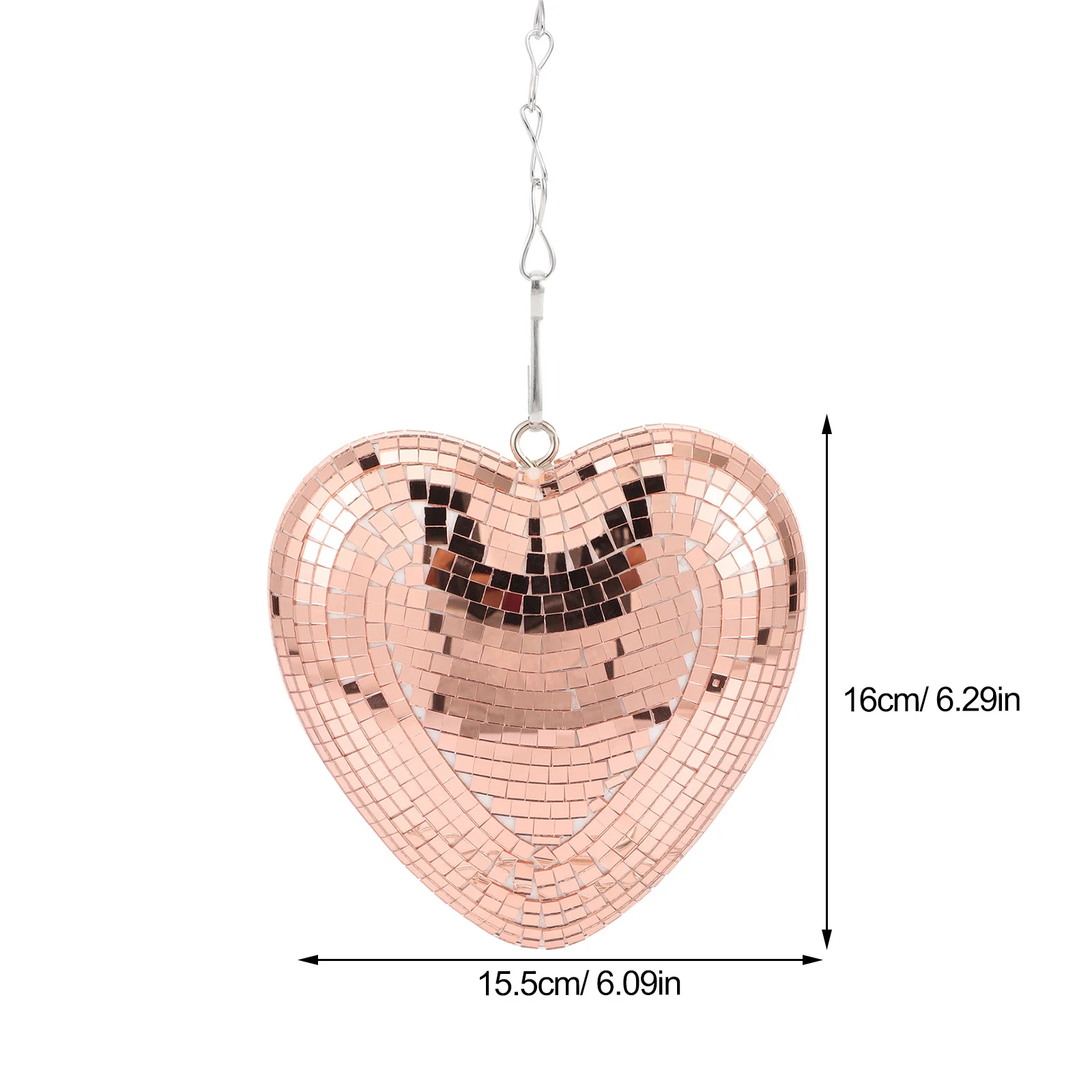  Disco Heart Glass Decoration Party (Rose Gold) Chain Hanging Ball Decorate Pink