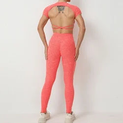 Seamless Yoga Sets Sports Fitness High Waist Hip-lifting Pants Cross Beauty Back Suit Workout Clothes Gym Leggings Set for Women
