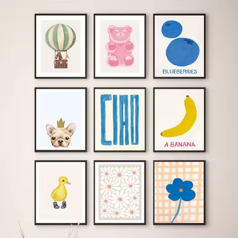 Pink Gummy Bear Poster Print Dopamine Wall Art Pictures Dorm Room Decor Colorful Canvas Painting Trendy Art Murals Decor Murals