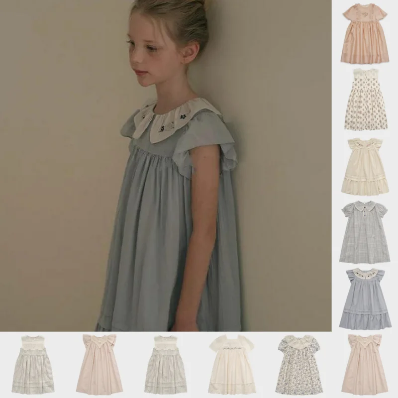 

Новое летнее детское платье LOU для девочек 2026 года с коротким рукавом и принтом, имитирующим эффект стирки