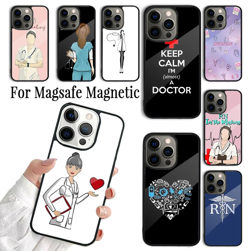 Coque Phone Case For iPhone 16 15 14 13 12 11 Pro Max Plus Magsafe Magnetic Wireless Charging Cover Nurse Medical Health Heart