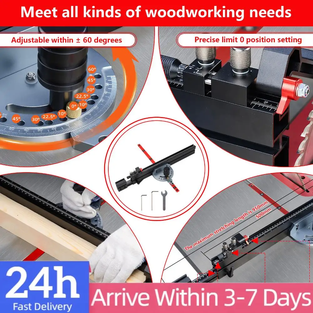 

Table Saw Miter Gauge Adjustable Table Saw Precision Miter Gauge System Standard Slot 3/4 X 3/8 Inches for Woodworking Tools