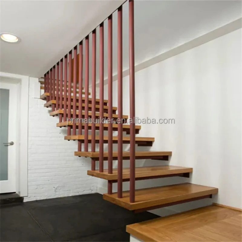 custom.America Interior Solid Wood Walnut Oak Steps Floating Stairs L Stairs haped Straight Staircase with Glass Railing