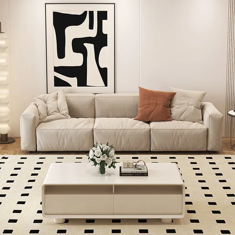 Wabi-sabi Tofu-Sofa aus Leinenstoff, nordische Kombination aus cremefarbenem Windsofa-Stuhl-Kombination aus Baumwolle und Leinen mit gerader Reihe für das Wohnzimmer