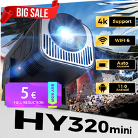 HY320 Mini Portable Projector 4K 1080P Native 1280*720P Android11 WIFI6 BT5.0 Auto Keystone Cinema Data show Beam Projector HDMI