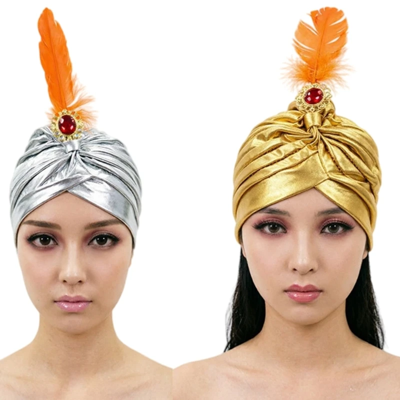 Costume Headpiece Pleats Rhinestones Decors Turban Hat for Stage Show 6XDA