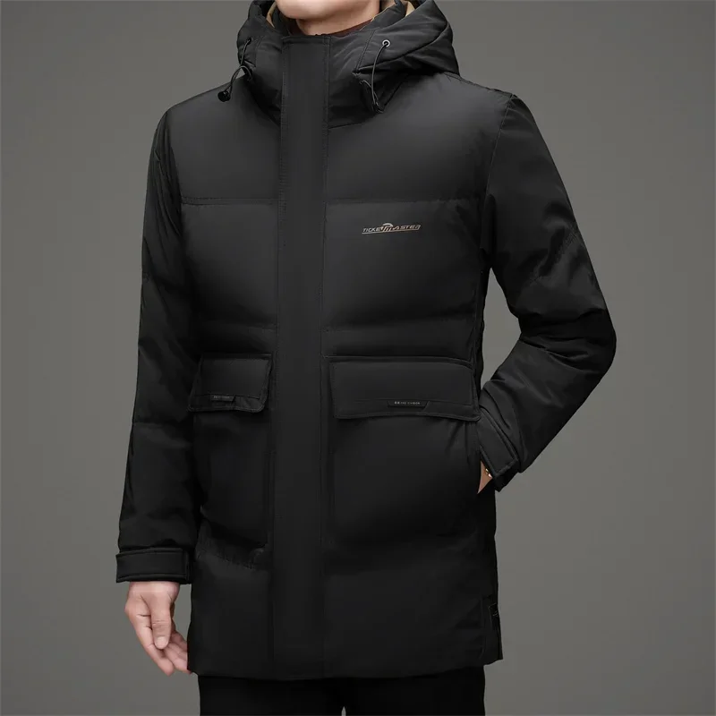 COZOK 2024 Winter Mid-length Man Down Jacket White Duck Down High Weight Thickening Trendy Cold-proof Clothing Warm Hooded Coat