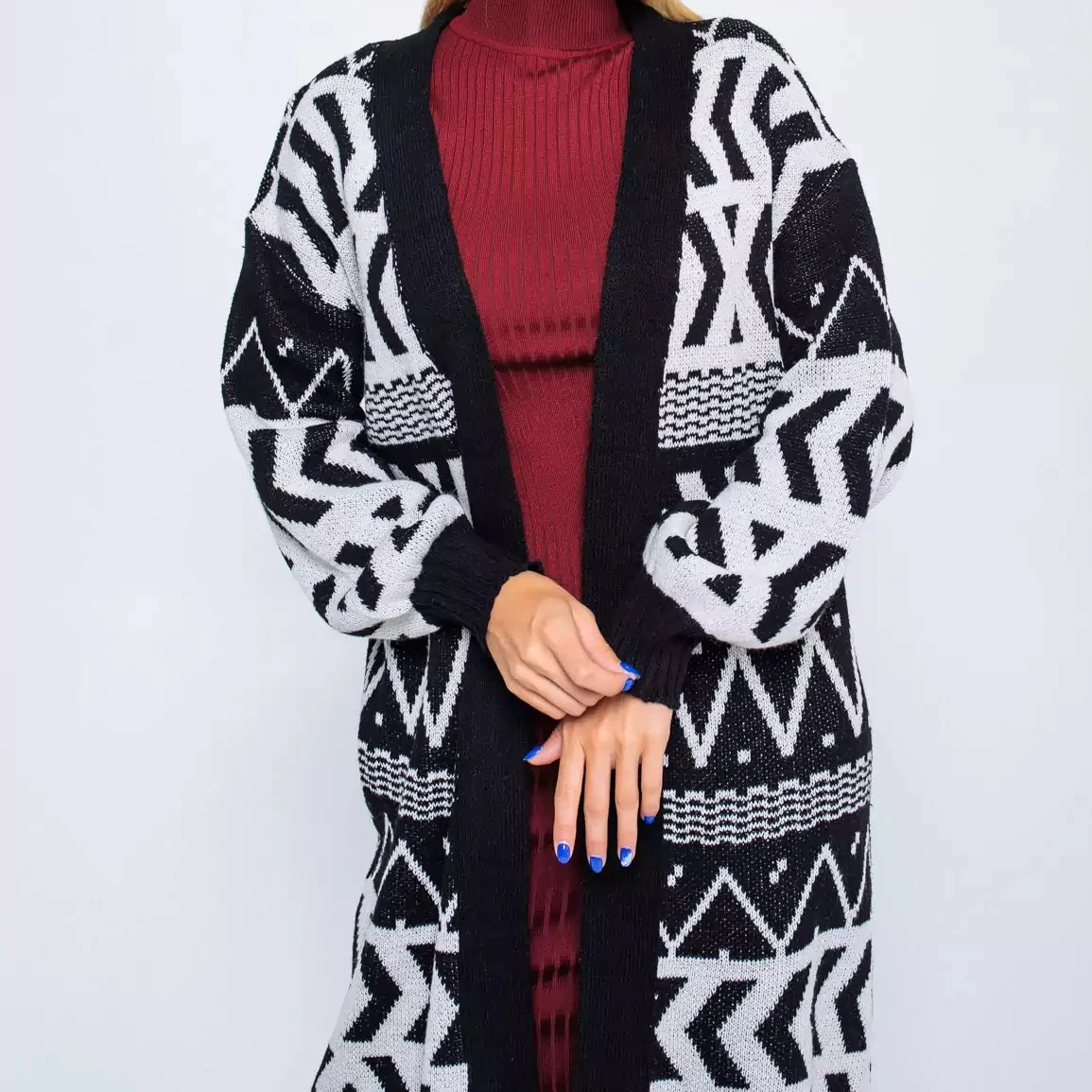 Vintage Color Block Cardigan Knitted Women Spring 2024 Spring Autumn Winter Jumpers Long Outerwear Maxi Y2k Sweater Coat Jacket