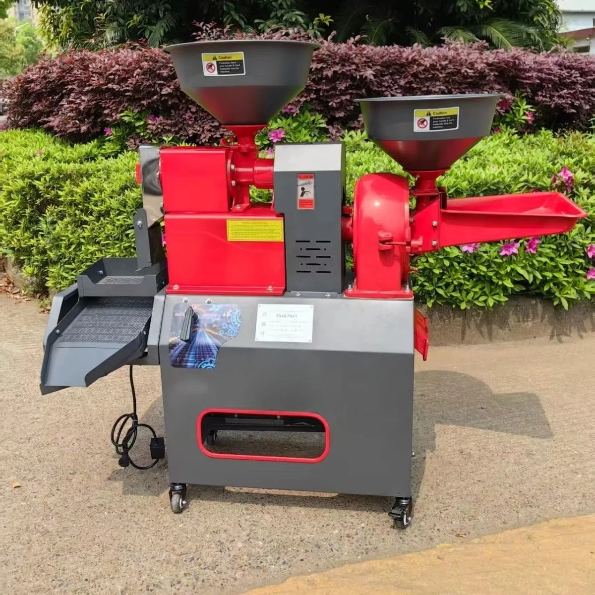 Combined Rice Mill with Portable Wheel Vibrating Screen Multi-functional Hulling Crushing Small Automatic Rice Milling Machine