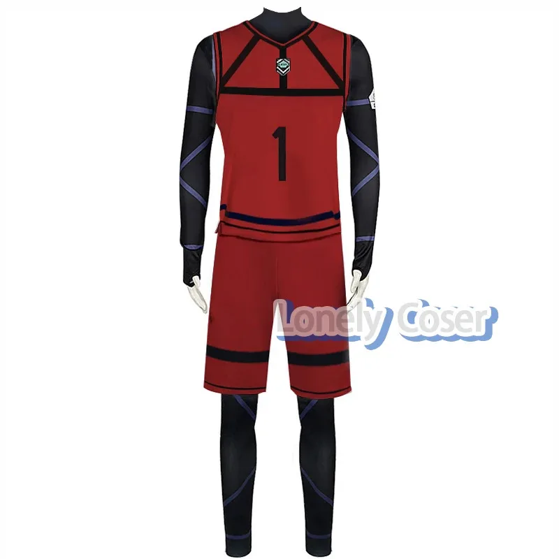 Peluca de disfraz de Cosplay uniforme rojo Anime Blue Lock Rin Itoshi #   1 camiseta de fútbol equipo ropa deportiva monos chaleco pantalones cortos